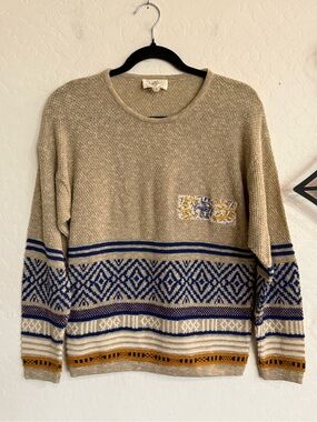 Vtg Reid Italian Geometric Knit Sweater M Fair Isle Gorpcore Coaxial